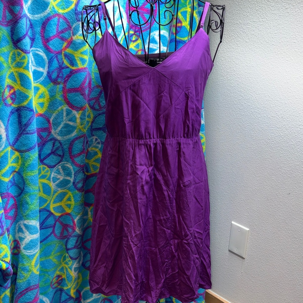 Broadway & Broome Purple Sleeveless V-Neck Silk Mini Dress